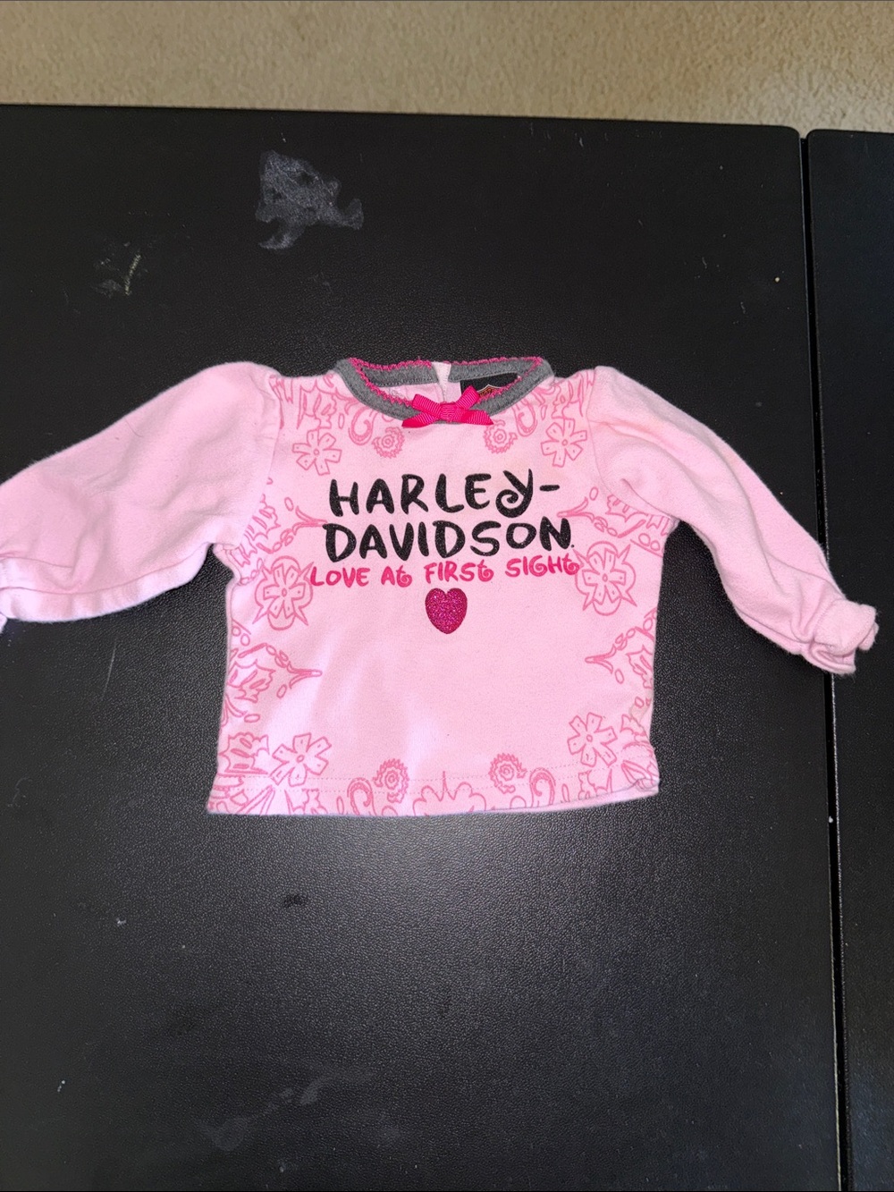 Harley-Davidson Pink Long Sleeve Girls Top with Heart Graphic
